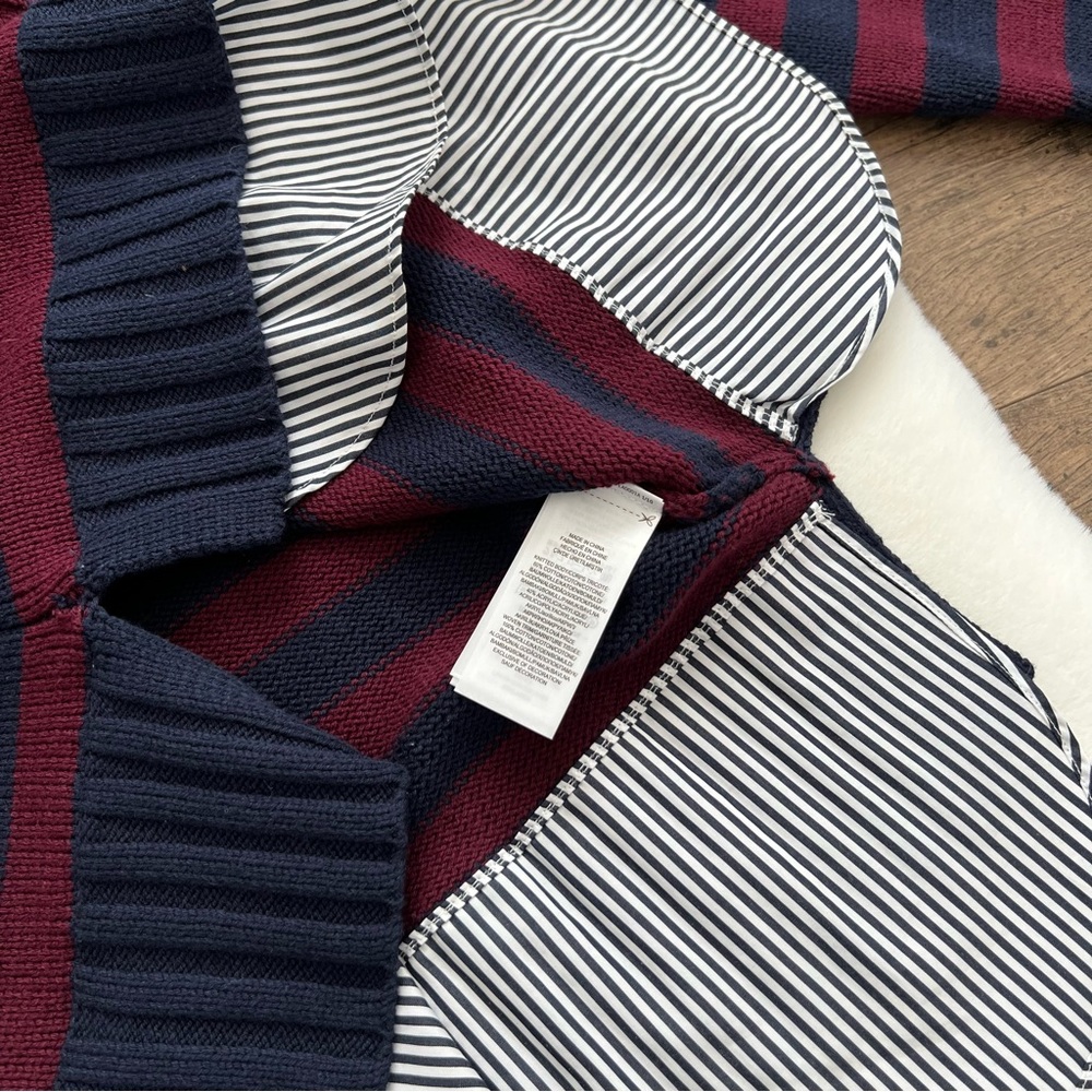 Lauren Ralph Lauren Bullion Crest Faux Layered Sweater Navy Red Stripe Medium - Picture 12 of 17